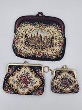 Vtg LOT 3 Needlepoint Tapestry Clutch Purse Wallet Change Rose Floral Scenic