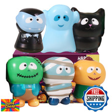 Halloween Squishy Toys 6-Pack: Pumpkin, Zombie, Cat, Mummy, Vampire, Ghost, Slow
