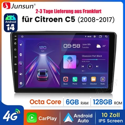 JUNSUN Autoradio Für Citroen C5 2008-2017 8Kern 6+128G Android 14 Carplay GPS Navi WIFI