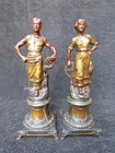 PAIR ANTIQUE FRENCH SPELTER FIGURINES STATUETTES ONE SIGNED A.RUDIO COLD PAINTED