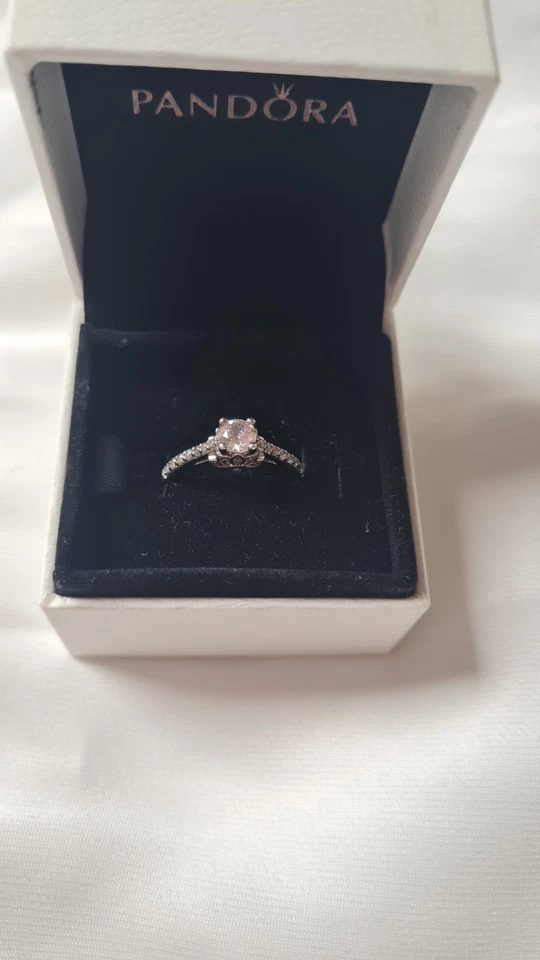 Stunning Pink Cubic Zirconia Princess Sterling Silver Ring 56 - Image 2 of 4