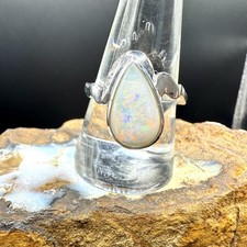 Natural Australian Crystal Opal Ring 925 Sterling Silver Sz T  CZ Red Flashes