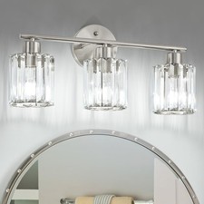 Modern Brushed Nickel Crystal Bathroom Light Fixtures,3-Light  Bathroom Ligh...