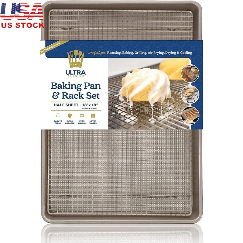 Durable Nonstick Baking Sheet & Rack Set Oven Safe Aluminum Cooking Essentials