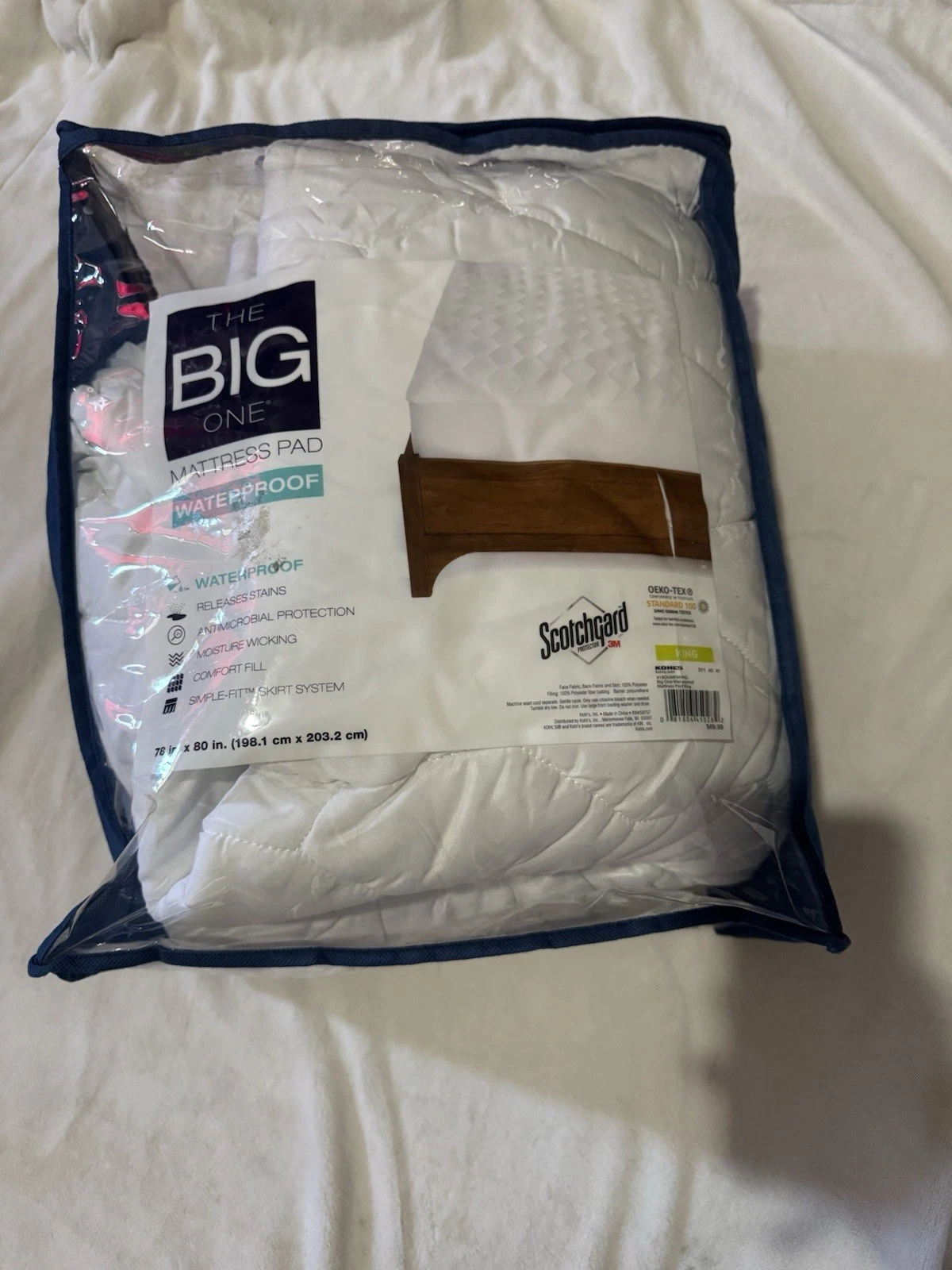 The Big One Waterproof Mattress Pad King Size White 78x80”