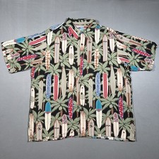 Reyn Spooner Hawaiian Surfboard Palm Tree Aloha Shirt Mens XL 100 Rayon