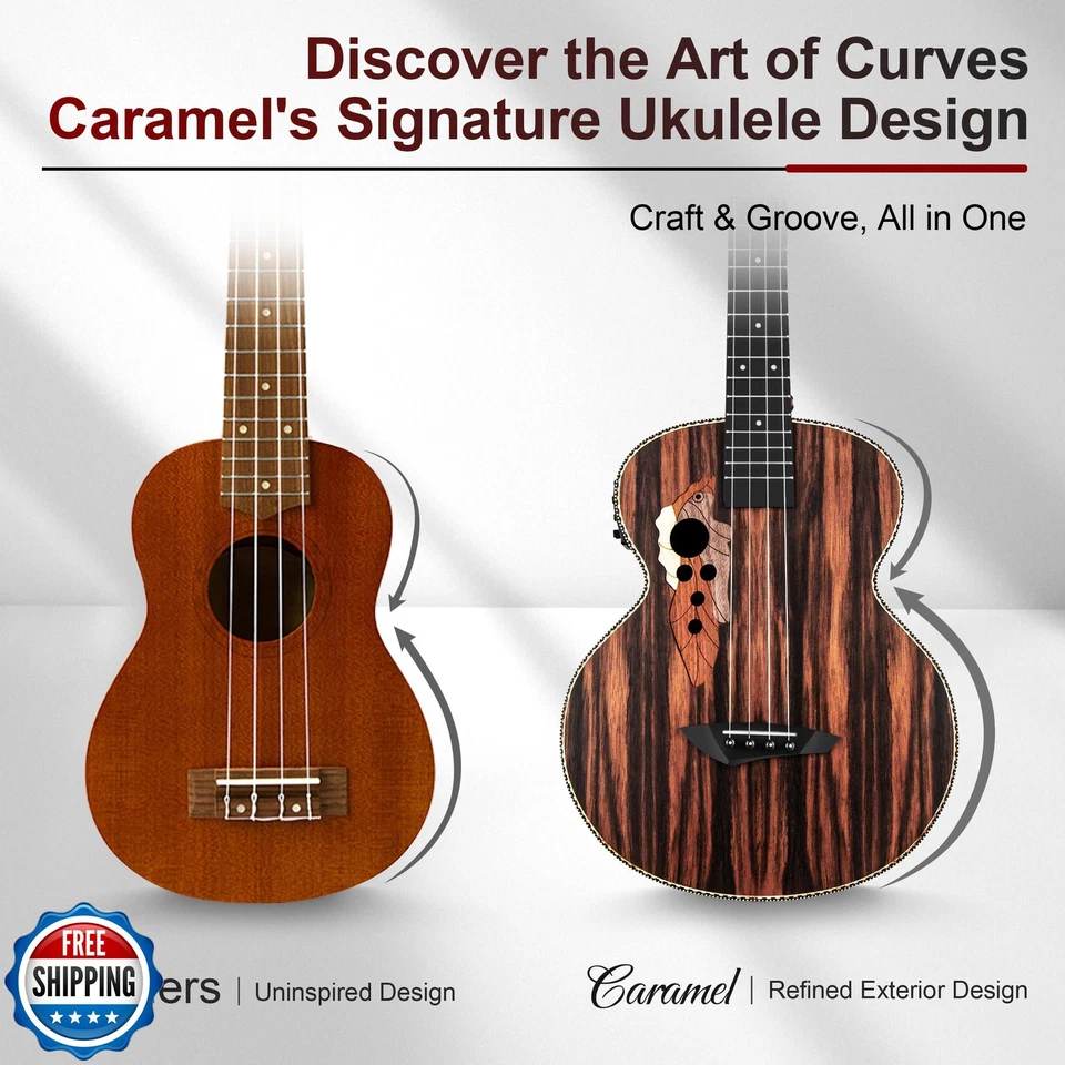 Caramel Ebony Wood Baritone Ukulele 30inch Wood LCD Color Display Electric Uk - Image 4 of 4