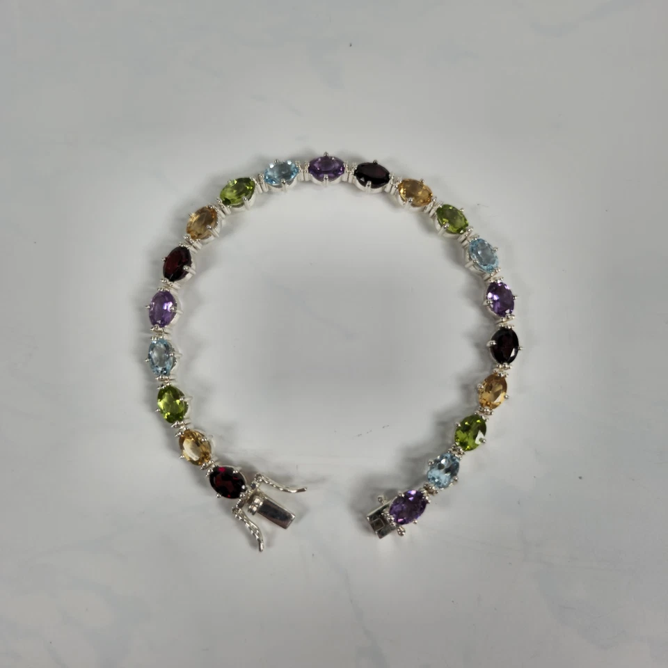 Sterling Silver Multi Gemstone Tennis Bracelet QVC Garnet Topaz Citrine Peridot - Image 2 of 4