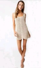 Olivaceous Crochet Shift Dress Women’s Small Beige Cotton Boho Scalloped Hem