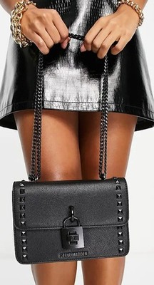 Steve Madden Crossbody Bag mit Nieten & Kettenriemen, Schwarz, NEU