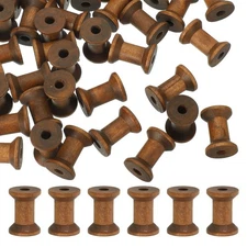 100Pcs Wooden Empty Spools Unfinished Wood Thread Bobbins 1.2"x0.8" Brown