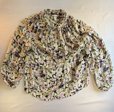 H&M Womens Abstract Print Tie Neck Chiffon Ru...