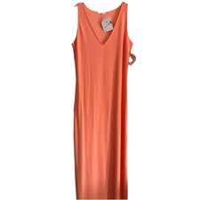 Boston Proper Sleeveless Bold Coral Dress Maxi Length Stretch V-Neck Size Medium