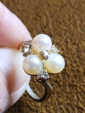Vintage 1950s Pearl And CZ Sterling Ring Size 6 And 1/4