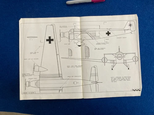 JUNKERS JU52  ABSTRACT PAGE  Aeronautical plan schematic diagram 1940 WW2 ERA