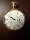Antique Elgin Open Pocket Watch White  Roman Numerals Seconds  - working