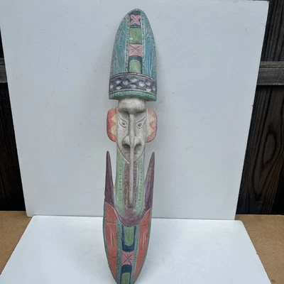 Rare Vintage Wooden Tribal Mask Featuring A Long Nose Wall Hanging. - Image 1 of 4