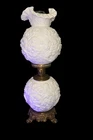 Vintage Fenton Poppy Gone With The Wind Hurricane Parlor Lamp White Milk Glass