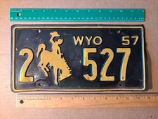 License Plate, Wyoming, 1957, Passenger, 2 (Laramie County) bucking bronco 527