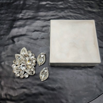 Eisenberg Ice Set 3 Clip-On Earrings Brooch Crystal Rhinestones Vintage   