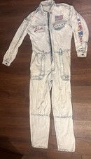 Vintage Slick Denim Acid-wash Flight suit jumpsuit Size 30 American Flag Rare