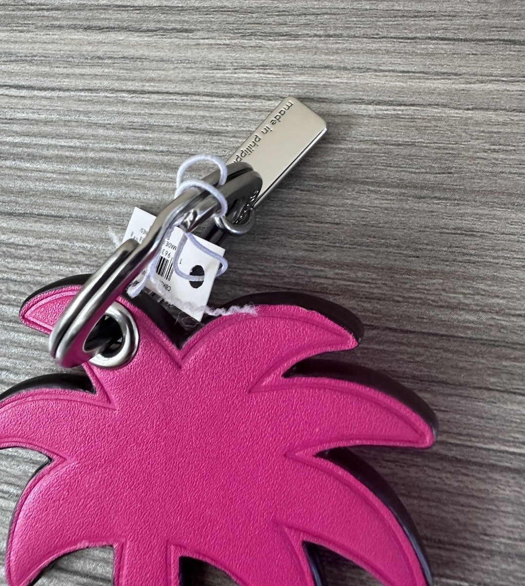 NWT Coach Leather Palm Tree Bag Charm Key Fob CBK53 Silver
