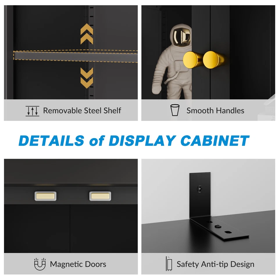 Vitrina de vidrio templado HD de 5 niveles moderno gabinete de curiosidades iluminado antivuelco Foto 4 de 4