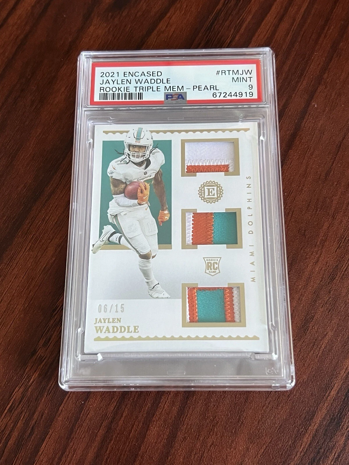 Jaylen Waddle Panini Encased Rookie Triple Memorabilia #RTMJW Pearl