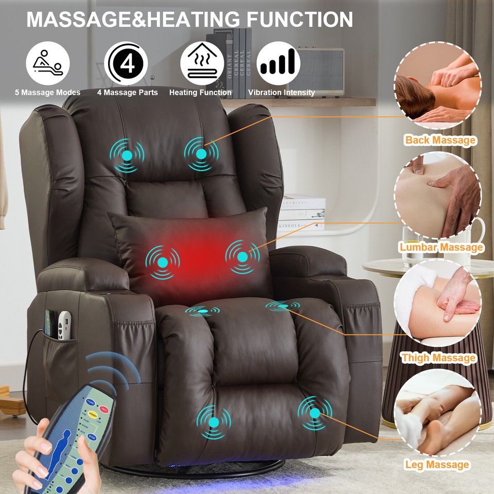 Swivel Glider Rocker Recliner Power Rocking Chair with Massage and ...