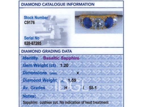 1.20Ct Basaltic Sapphire and 1.59Ct Diamond, 18k Yellow Gold Five Stone Ring - Picture 11 of 13
