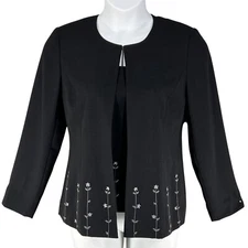 VTG Betu NWT Womens Black 2 Piece Embroidered Blazer 6 Tank Top 8 Career Wear