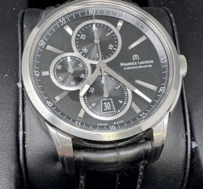 Maurice Lacroix Pontos Chronograph Men's Watch Automatic Black 43mm w BOX Papers
