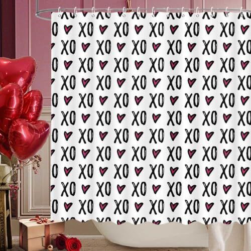 Valentines Shower Curtain for Bathroom Valentine's Day Shower Xo Love Heart