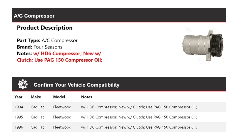 Compressor AC Cadillac Fleetwood 1994-1996 4 estações 1995 - Imagem 2 de 4
