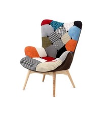 Poltrona Sedia Tessuto Patchwork Colorata Relax Vintage Gambe Legno Design Marco
