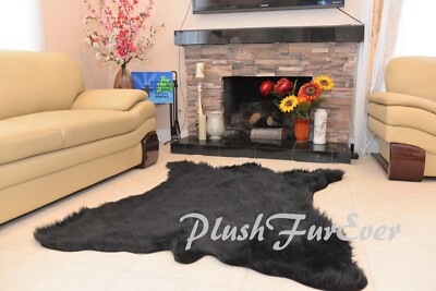 Faux Fur  Rug 5' x 6' Black Bear Lodge Cabin Rustic Carpet Toss 006