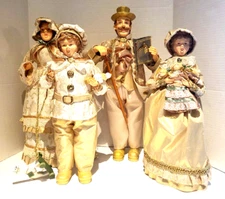 Christmas Caroler Dolls Tree Topper And Table 19" Man 17" Woman Gold Boy Girl 15