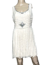 Vestido de Cóctel Blumarine Plata Cristal Bordado Marfil Seda Talla US 6 8 IT 44