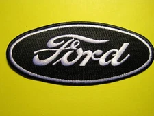 FORD CLOTH PATCH CREST SIZE 2X4 BLACK IRON ON / SEW ON HOT ROD RACING F150 F250