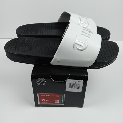 2PAC Metallic Slides Sandals Tupac Shakur Men's Size 11 Cross Colours