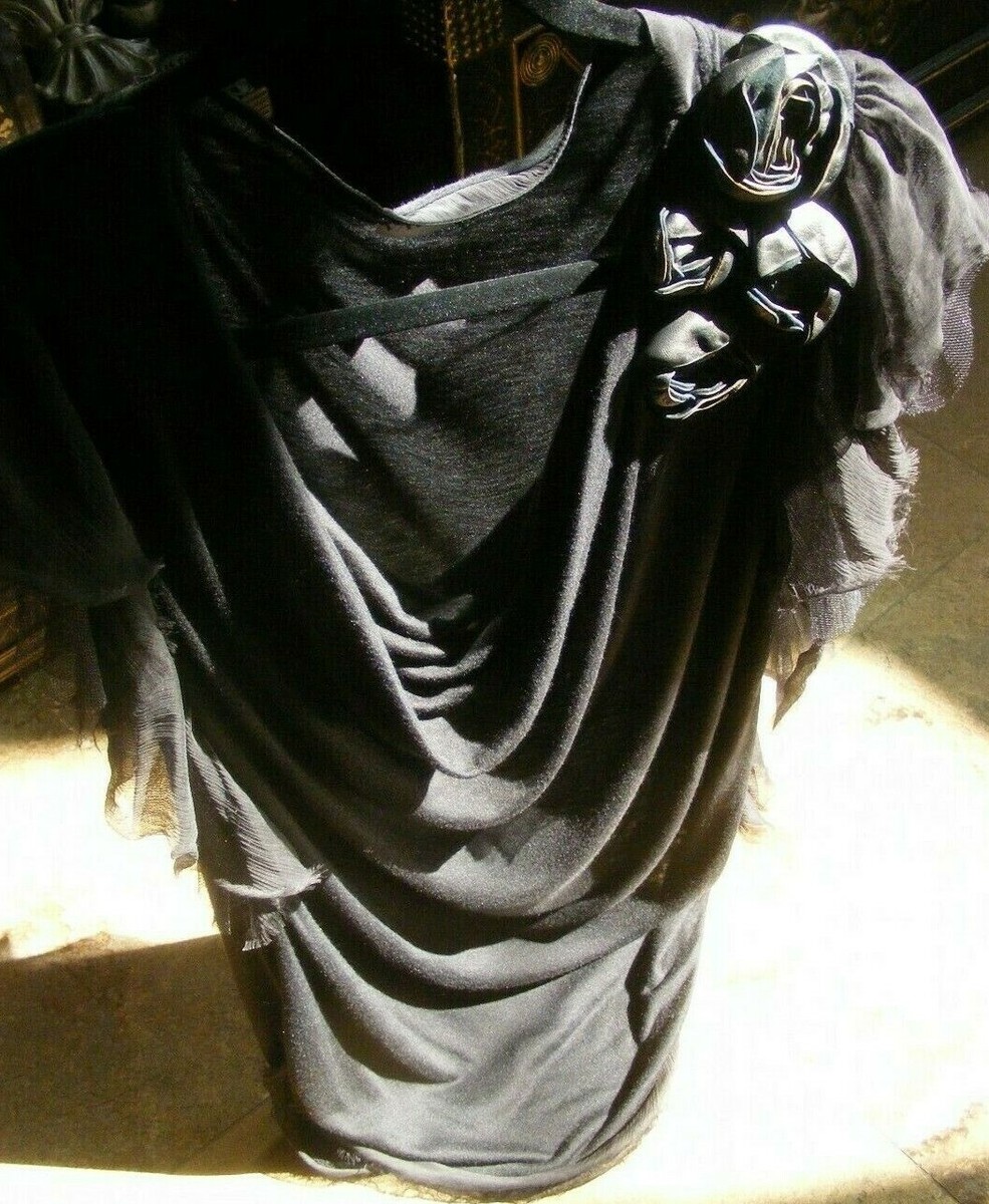 VALENTINO Black Tulle Floral Leather ROSES Applique draped Top
