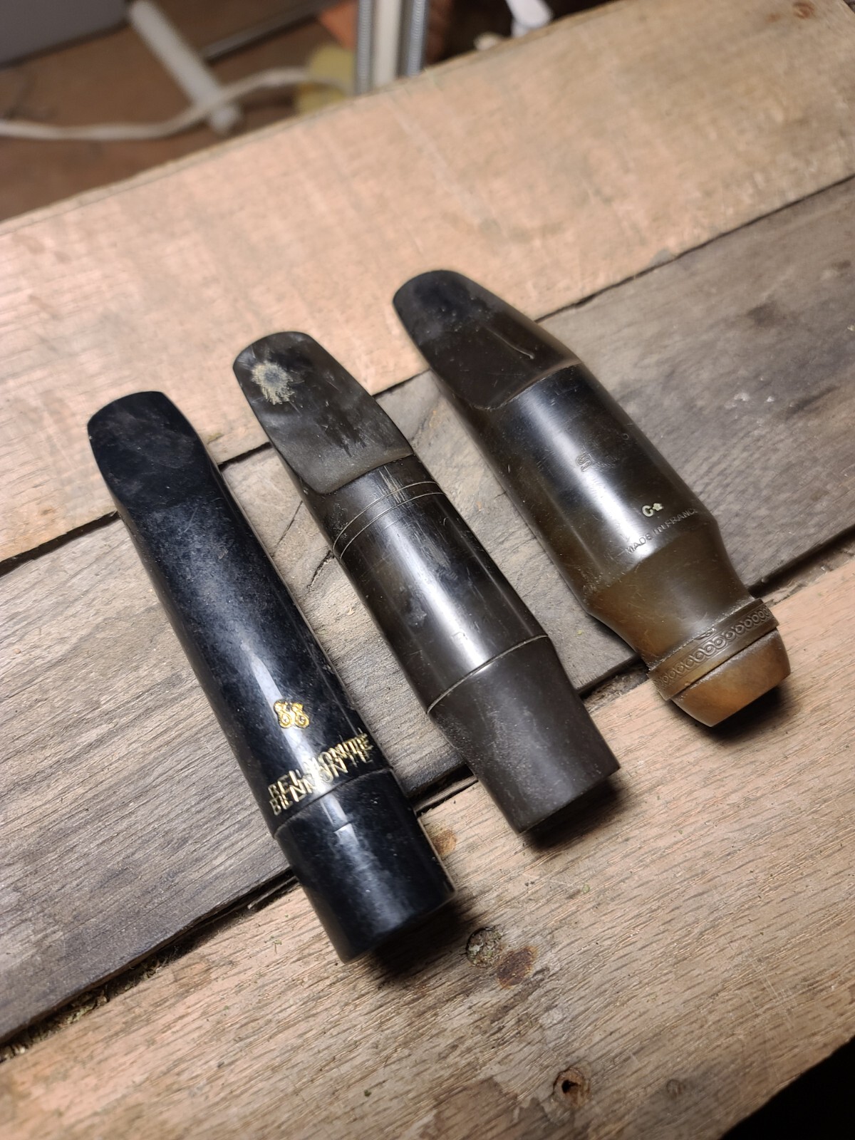 Three Vintage Baritone Saxophone Mouthpieces Runyon 88, Vandoren B111