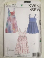 Kwik Sew 3492 Misses Dresses Pattern XS-XL Empire Waist Sleeveless Summer UC FF