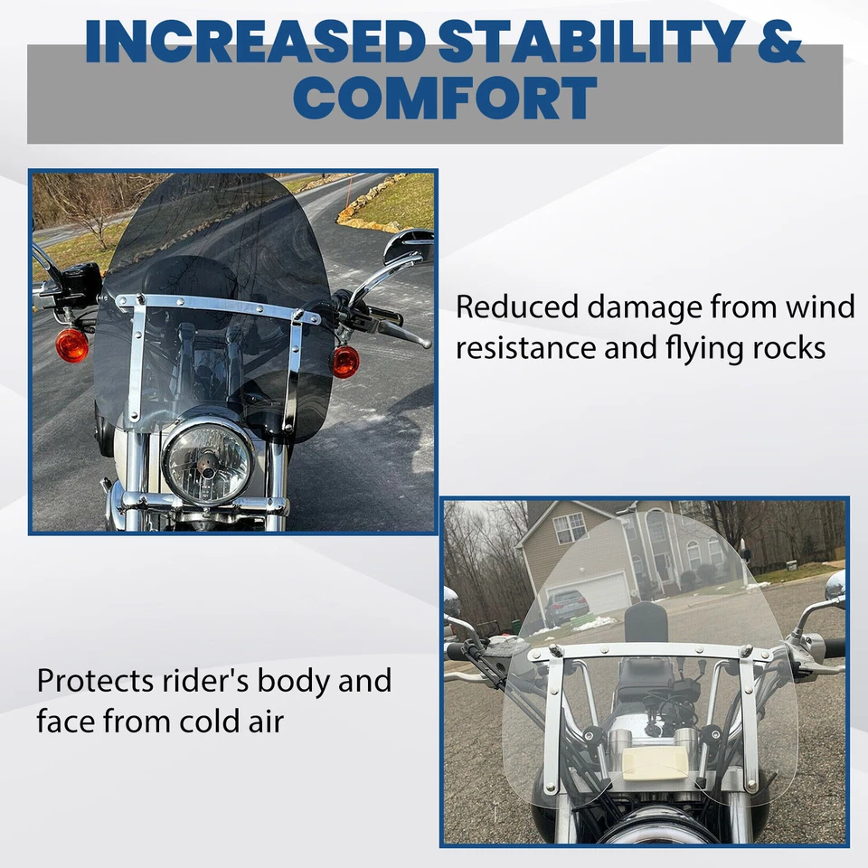 Parabrisas para motocicleta Harley Dyna Softail Road King Honda Suzuki Foto 3 de 4