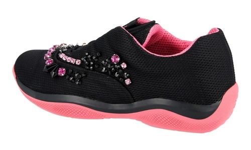 LUXUS PRADA SNEAKER SCHUHE 1E784G SCHWARZ + ROSA MIT STRASS NEU 37,5 38 - Bild 4 von 11