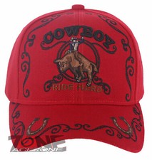 NEW COWBOY RIDE HARD RIDER HORSESHOE COWBOY BASEBALL CAP HAT RED