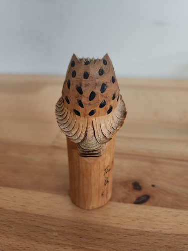 Japanese Folk Art Sasano Bori Owl Carved Wood Sculpture - Picture 3 of 8