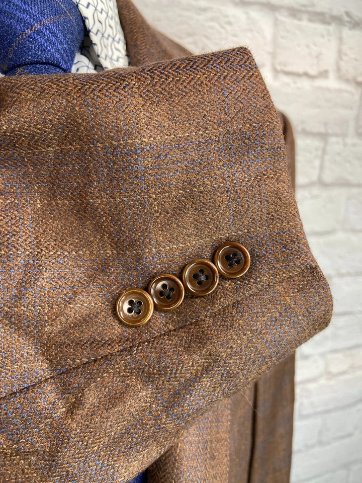 Abrigo Blazer Chaqueta Deportivo LUBIAM Para Hombres Marrón Cuadros Lana CLASSIC FIT 42R Foto 3 de 4