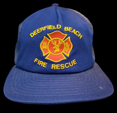 Men's Vintage Deerfield Beach Fire Florida FL Deer Buck Firefighter Baseball Hat