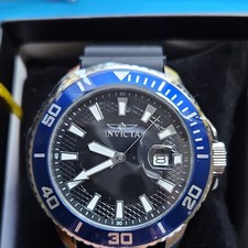 Invicta Pro Diver Quartz Analog Wristwatch Black Dial Blue Bezel Water Resistan